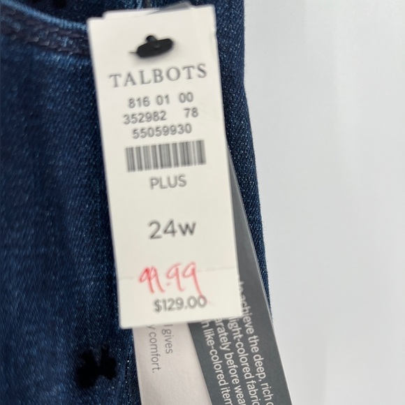 Talbots high waist skinny leg ankle pants blue jeans jegging flocked bows 24W - Picture 6 of 11